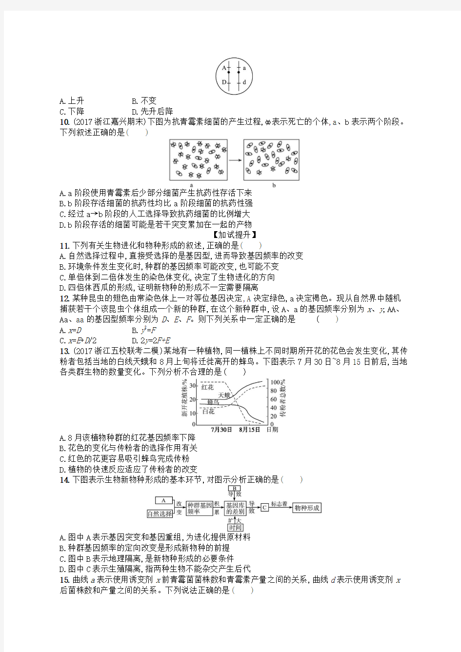 (浙江选考)2018届高考生物 专题训练14 生物的进化