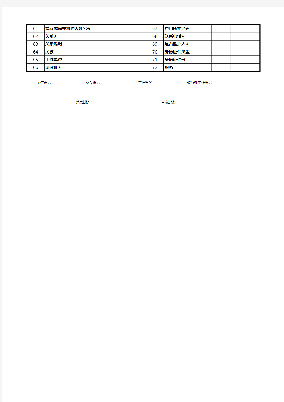 学生基本信息表excel模板