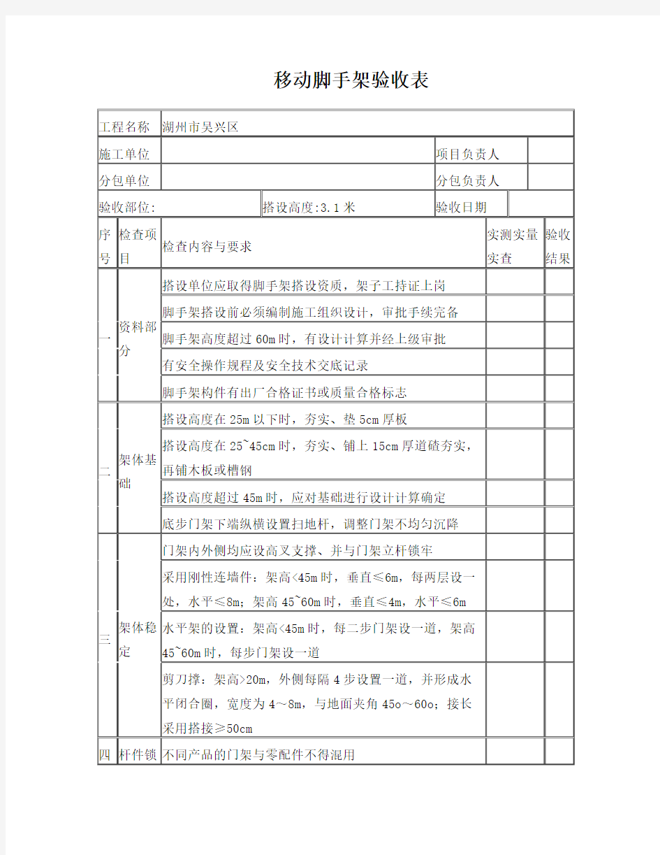 门式脚手架验收表(移动)