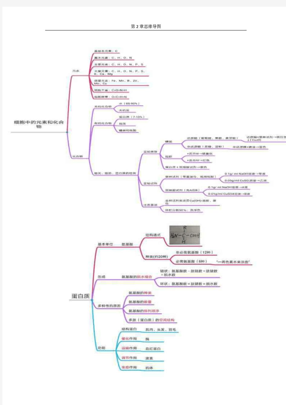 2精编人教版高中生物必修1第2章知识点思维导图