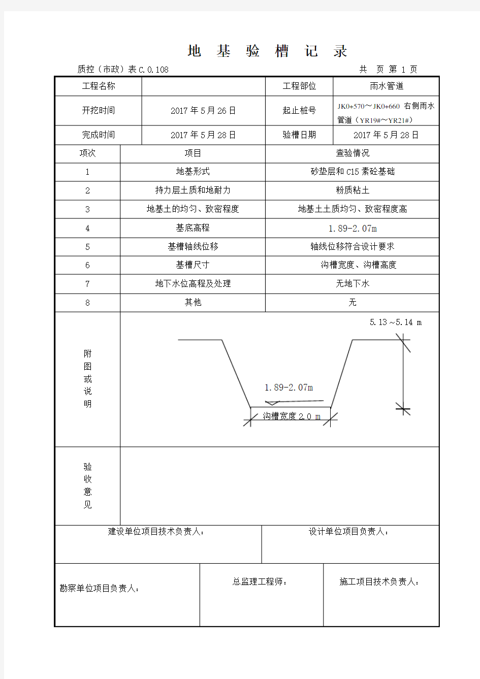 雨水管道地基验槽记录5