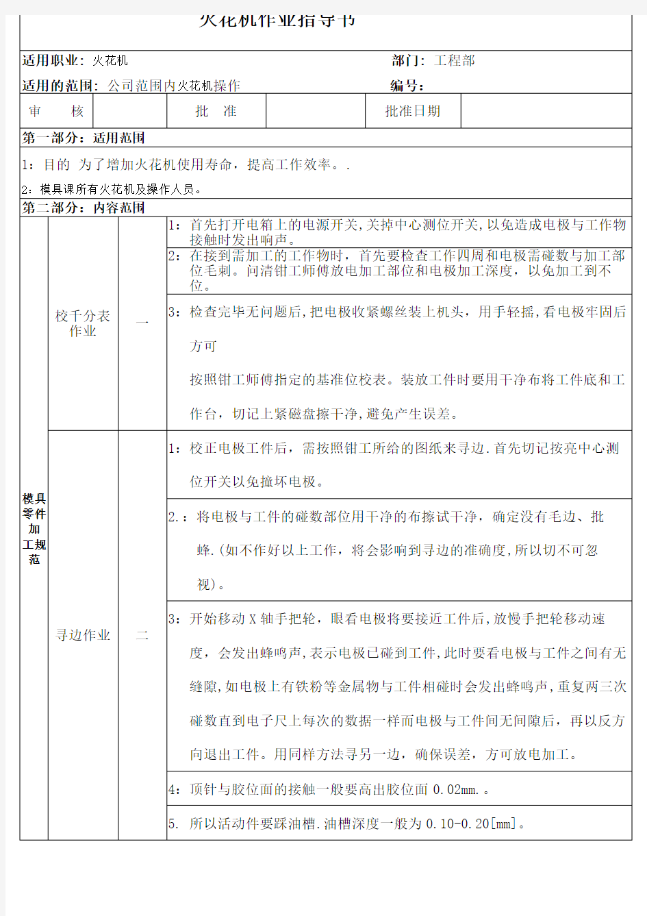 火花机作业指导书