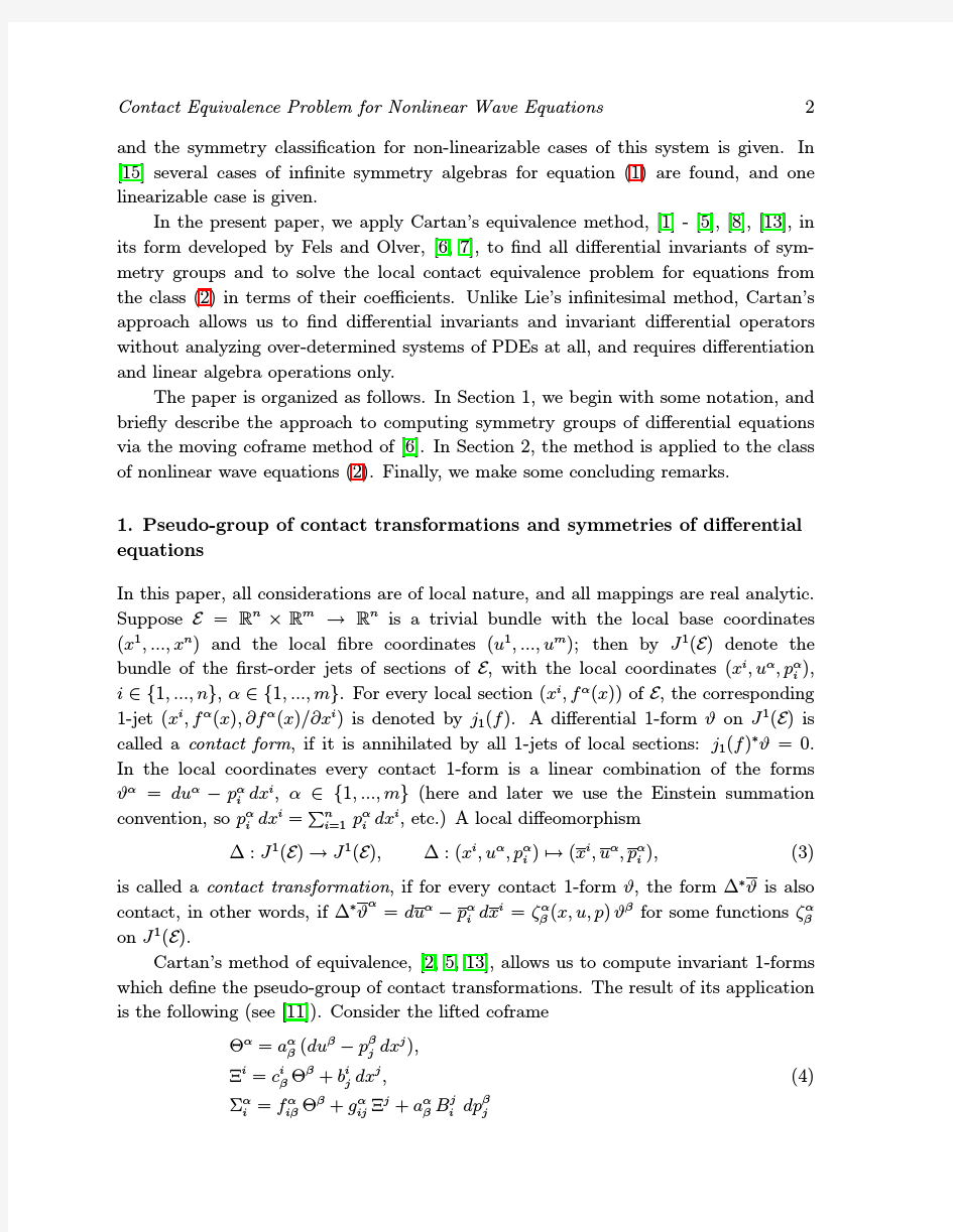 Contact Equivalence Problem for Nonlinear Wave Equations