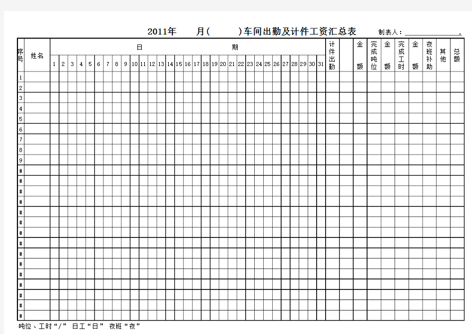 计件考勤表