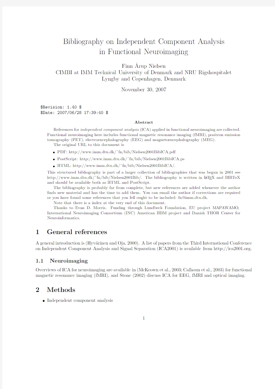 Bibliography on Independent Component Analysis in Functional Neuroimaging