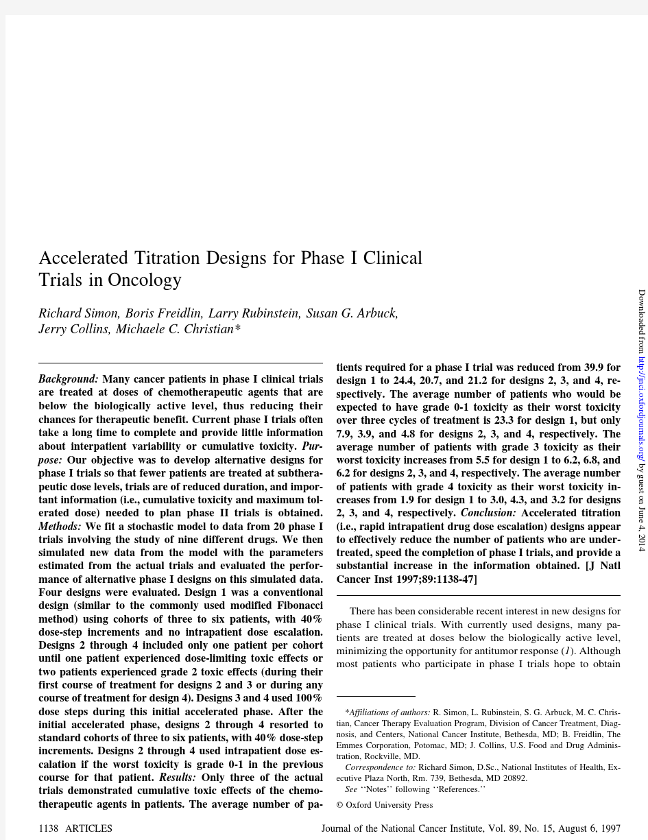 Accelerated Titration Designs for Phase I Clinical Trials in Oncology