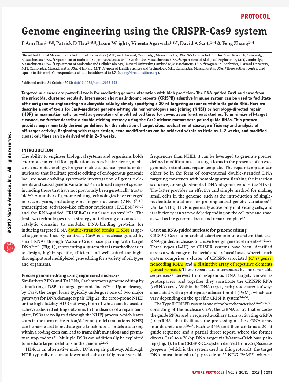 Genome engineering using the CRISPR-Cas9 system