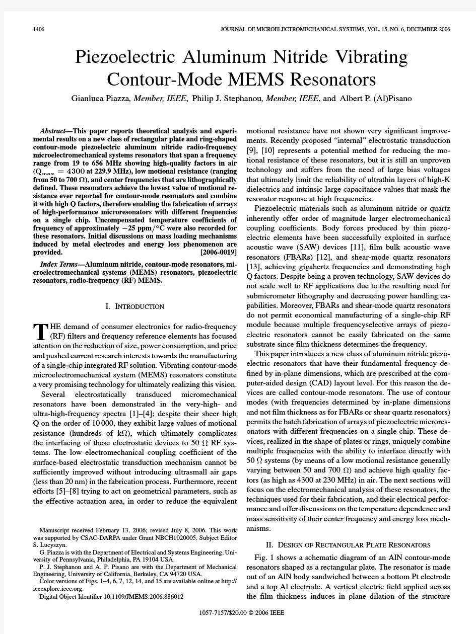 Piezoelectric Aluminum Nitride Vibrating Contour-Mode MEMS Resonators