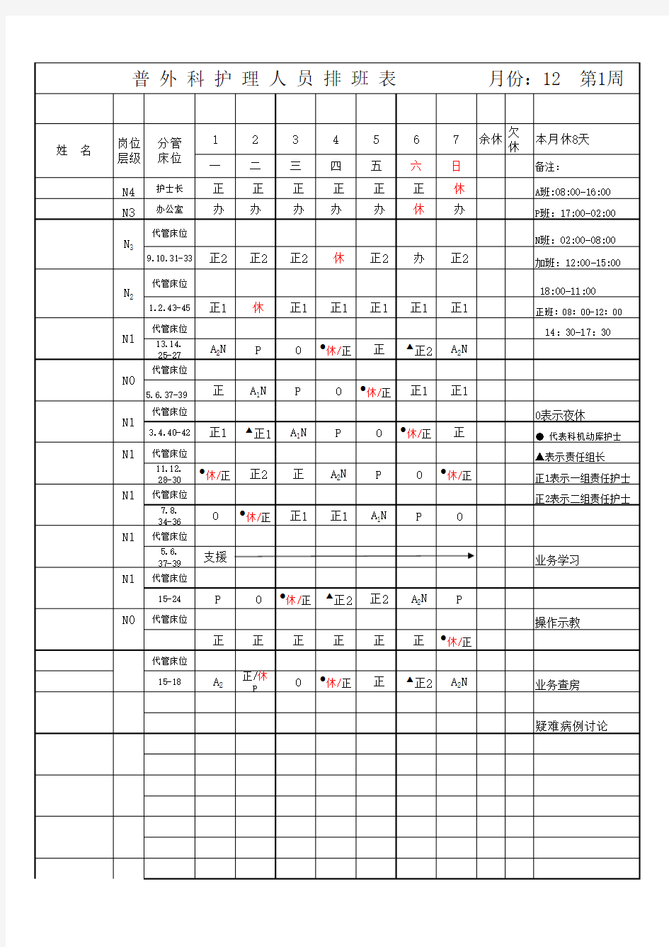 护理排班表