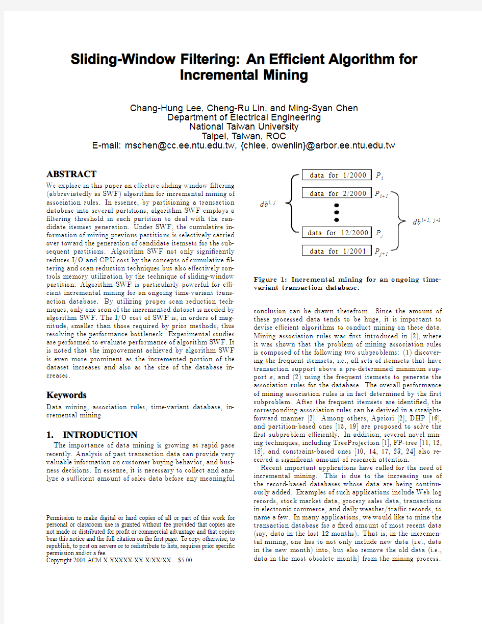 Sliding-window filtering an efficient algorithm for incremental mining