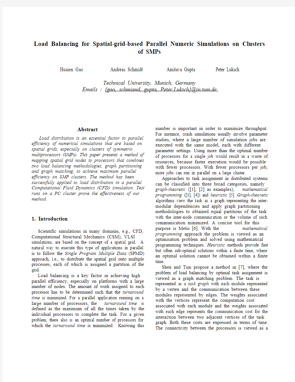 Load Balancing for Spatial-Grid-Based Parallel Numeric Simulations on Clusters of SMPs