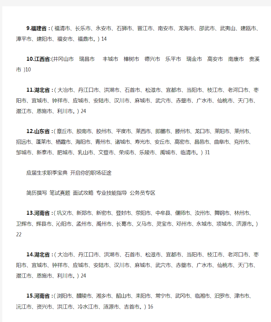 中国县级市名单一览