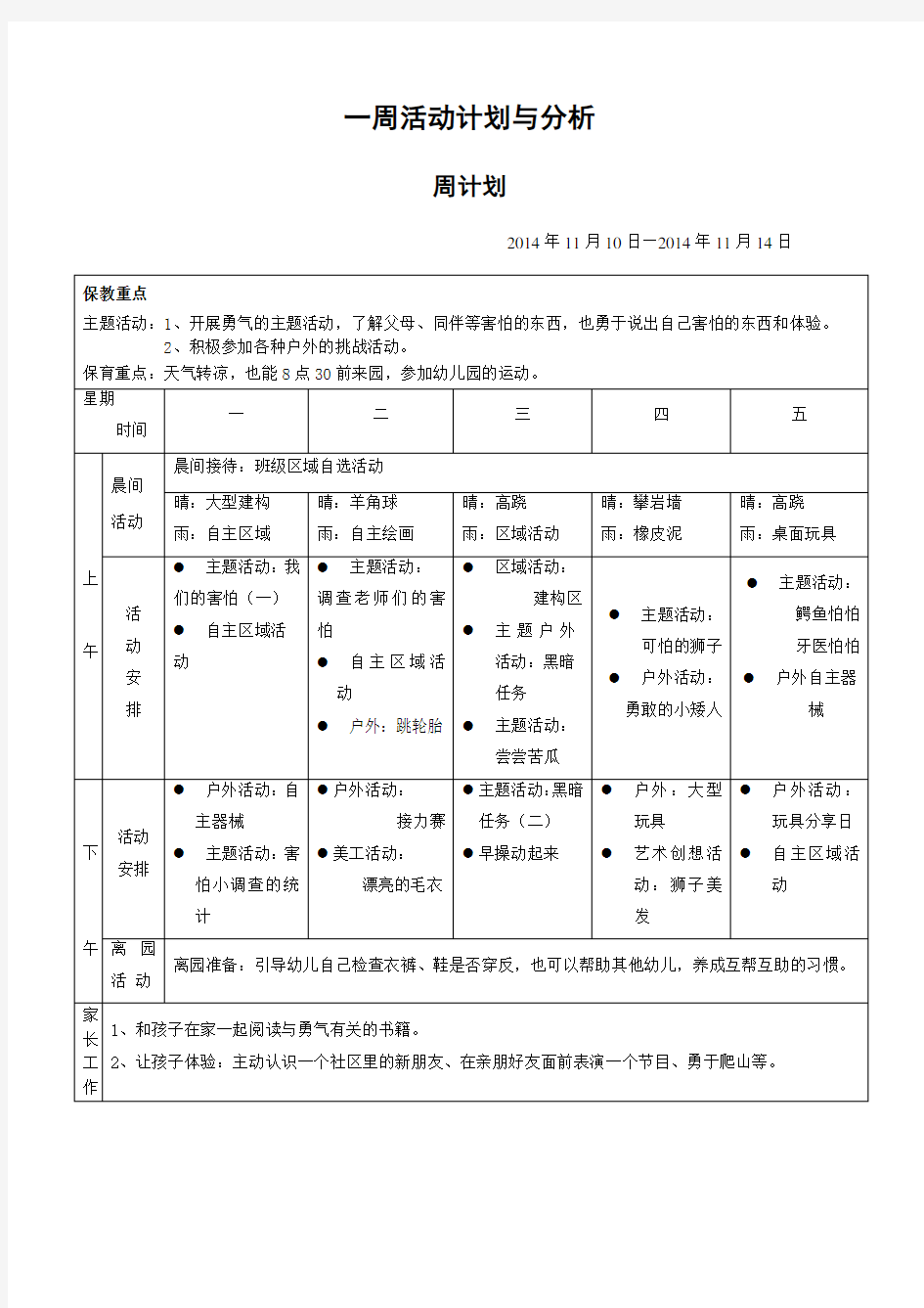 幼儿园一周活动计划与分析