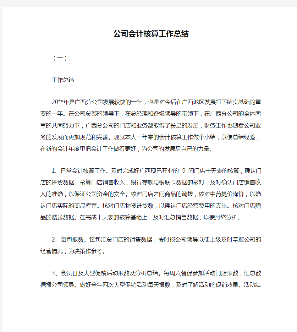 公司会计核算工作总结