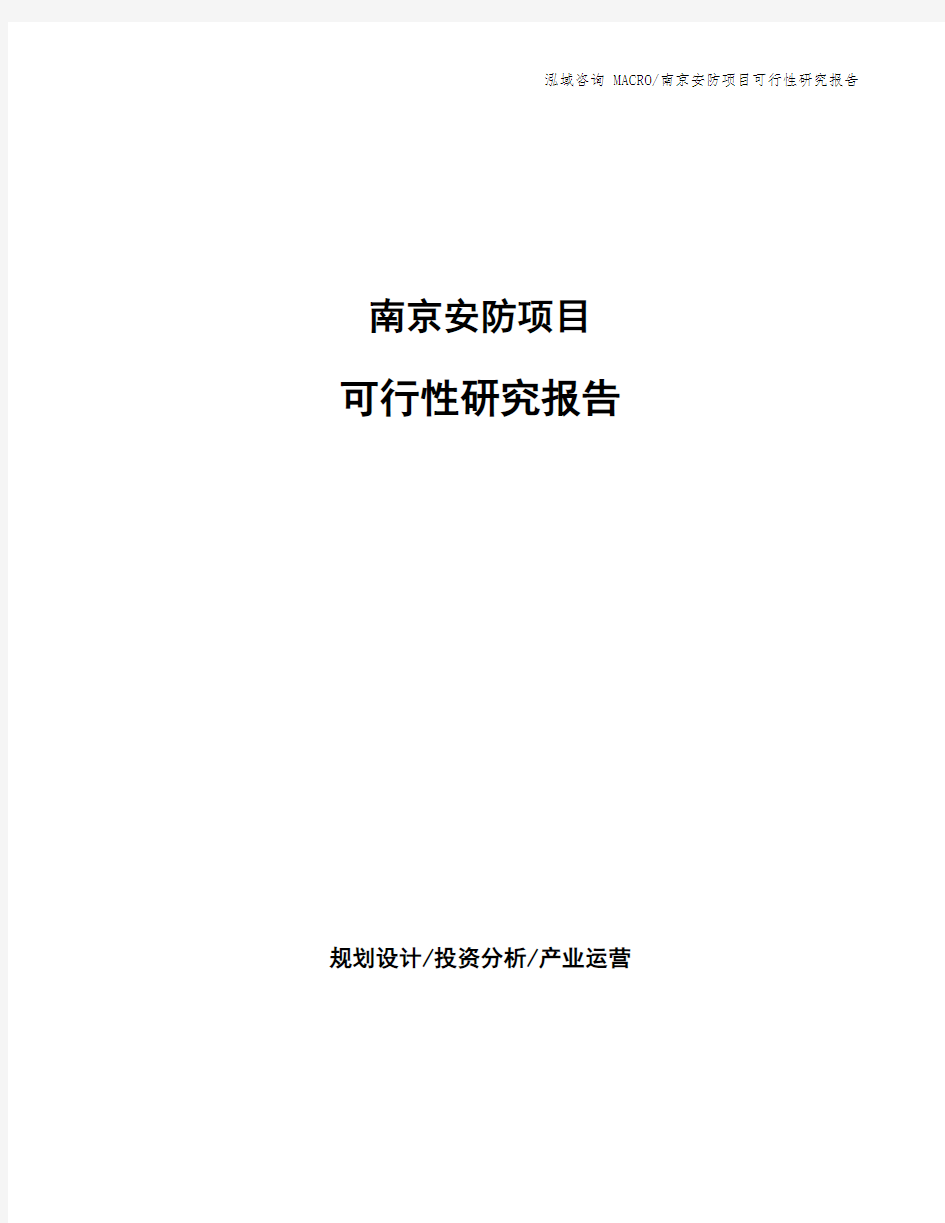 南京安防项目可行性研究报告