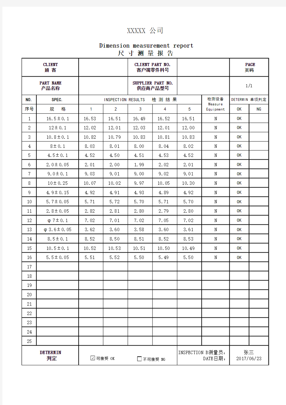 尺寸测量报告----模板