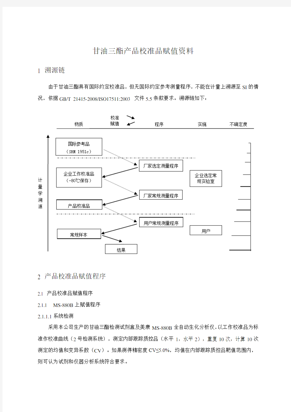 体外诊断试剂综述资料：产品校准品赋值资料-TG