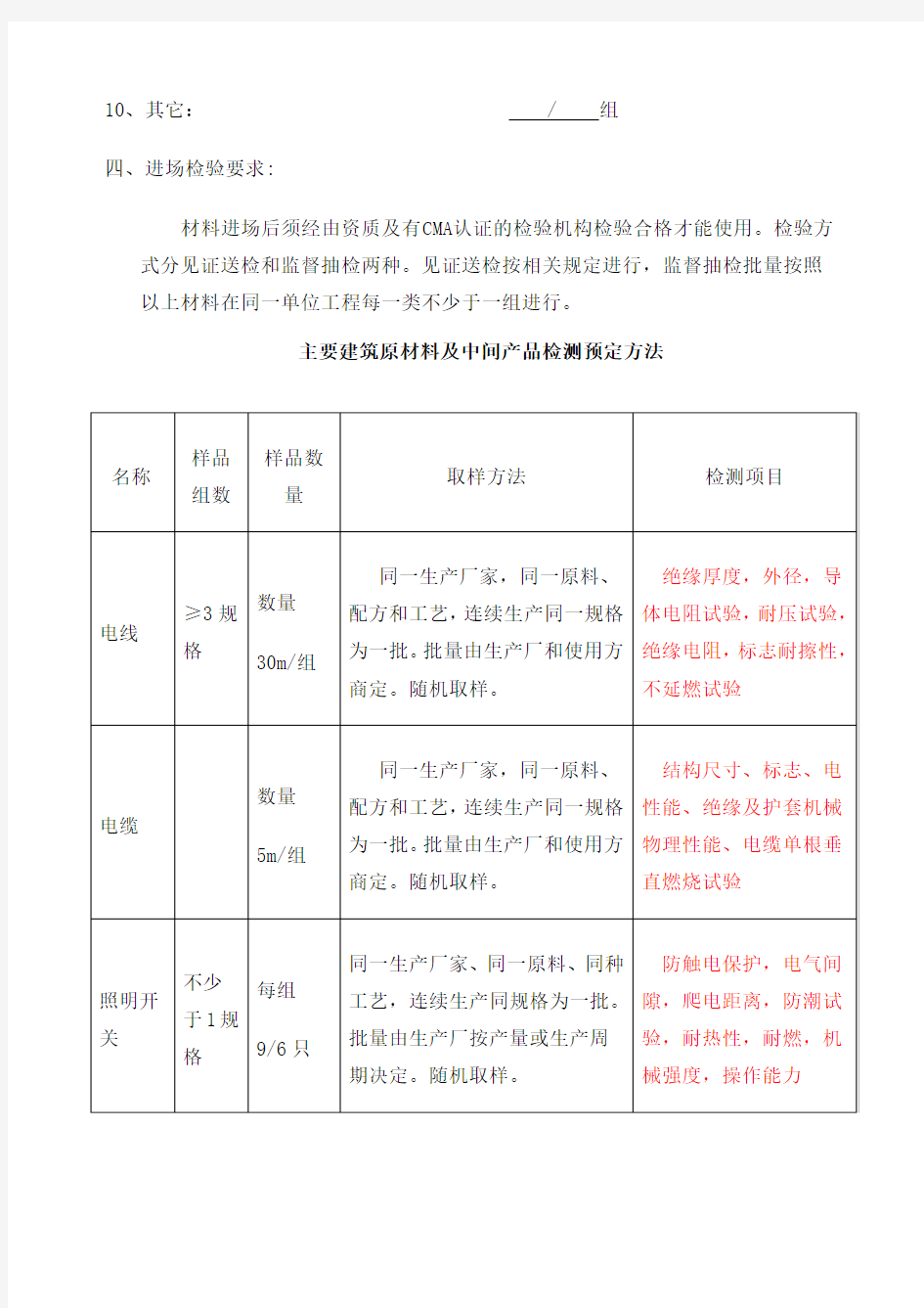 水电安装材料检测方案