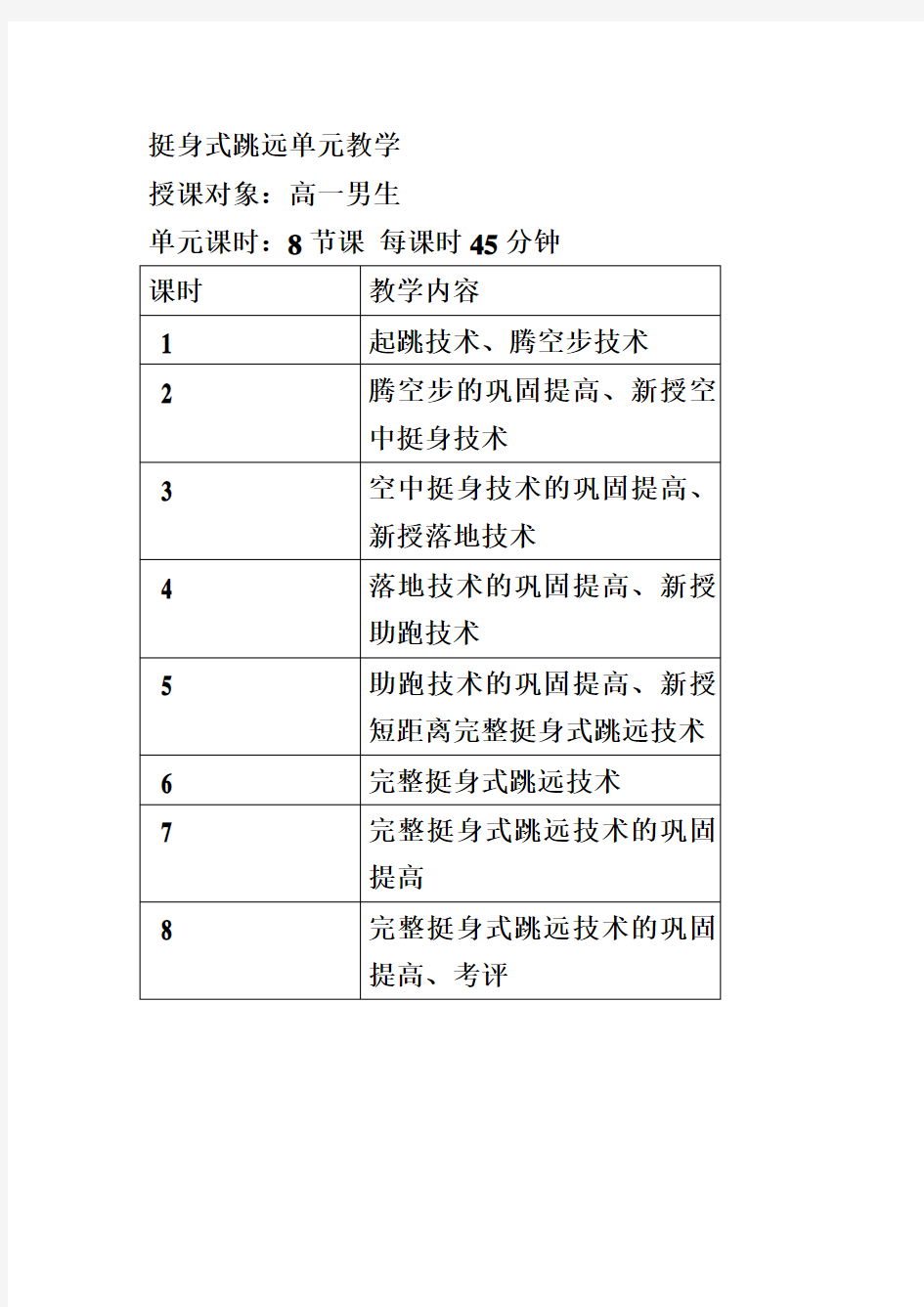 高中挺身式跳远单元计划和教学设计方案