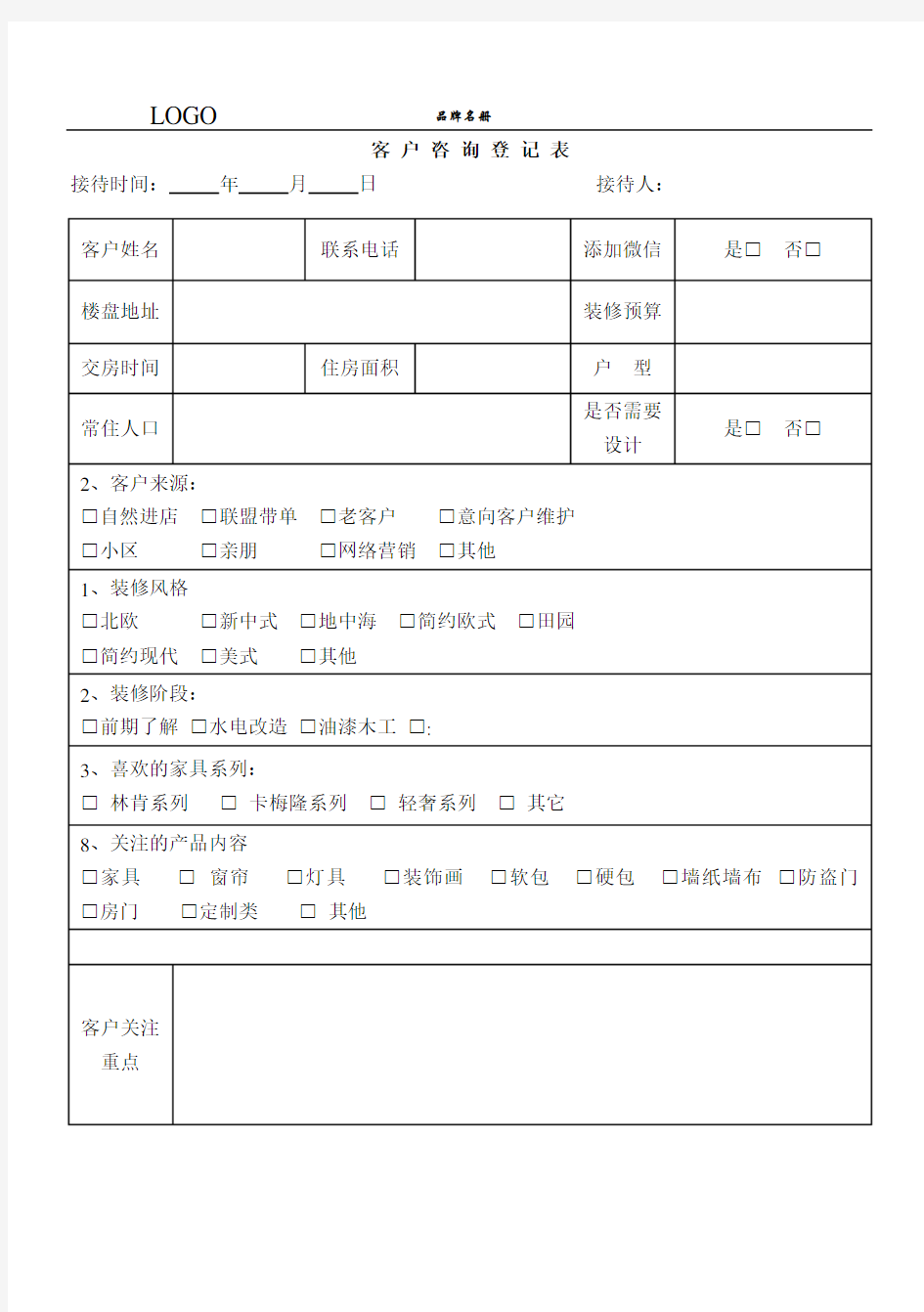 客户咨询登记表