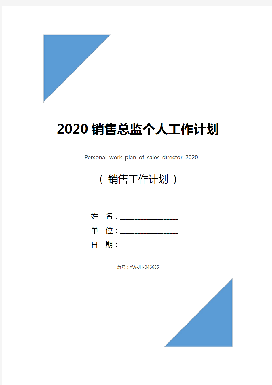 2020销售总监个人工作计划