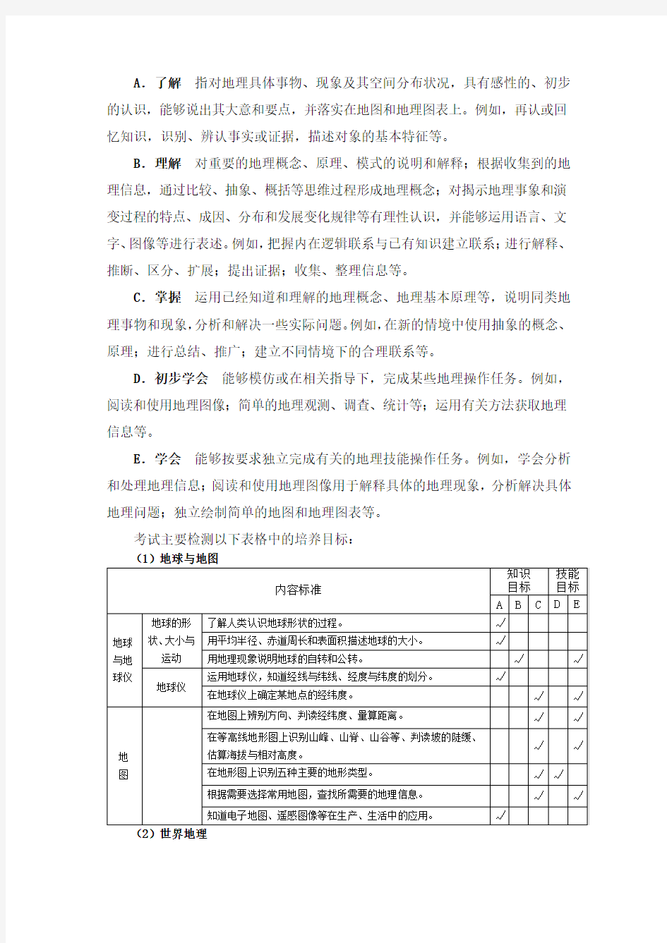 (完整)湖南省初中学业水平考试标准(2017年版)地理