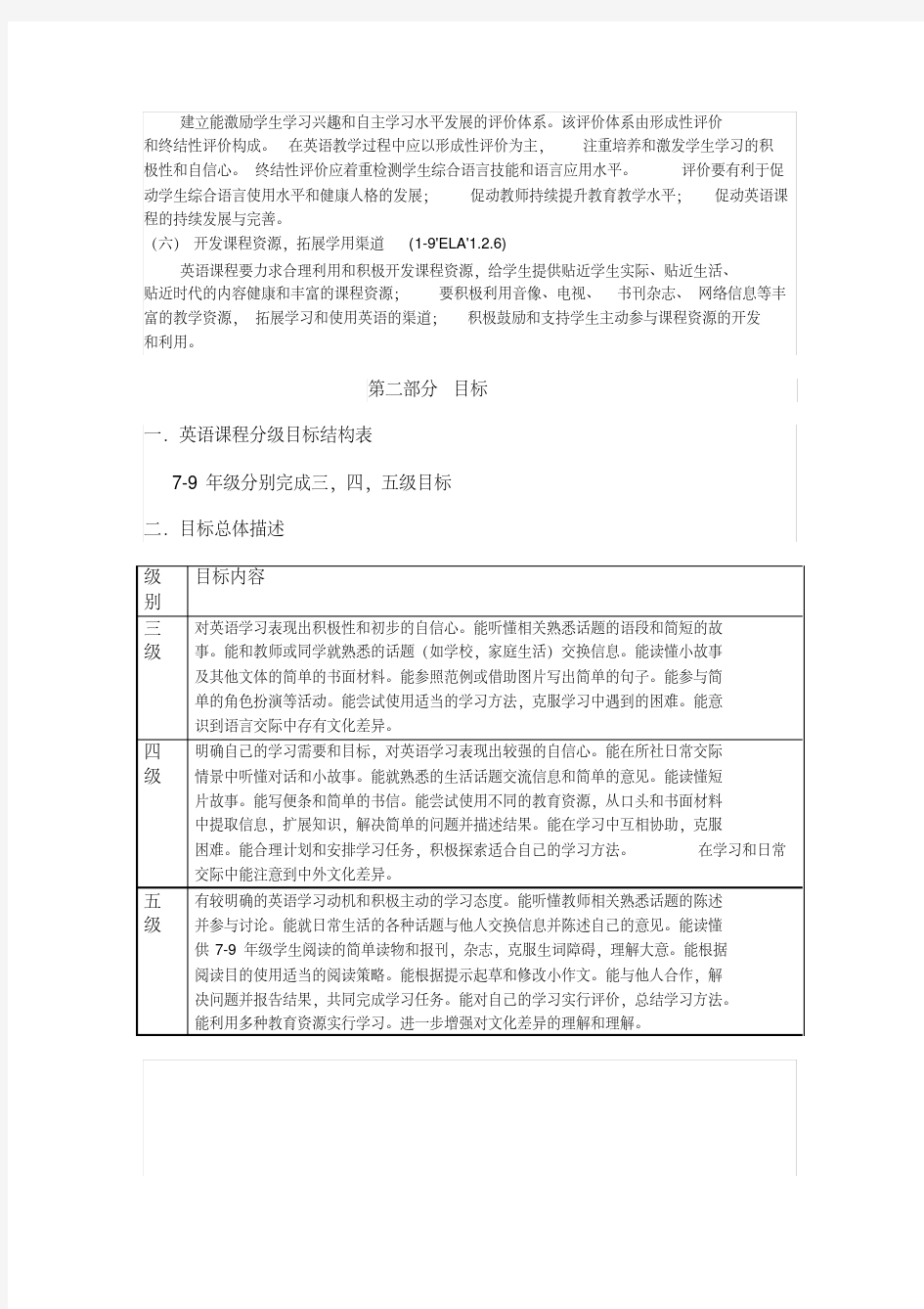 初中英语新课程标准