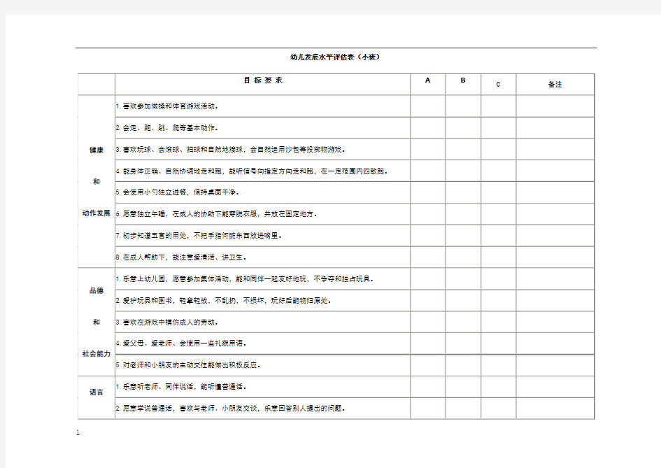 幼儿发展水平评估表