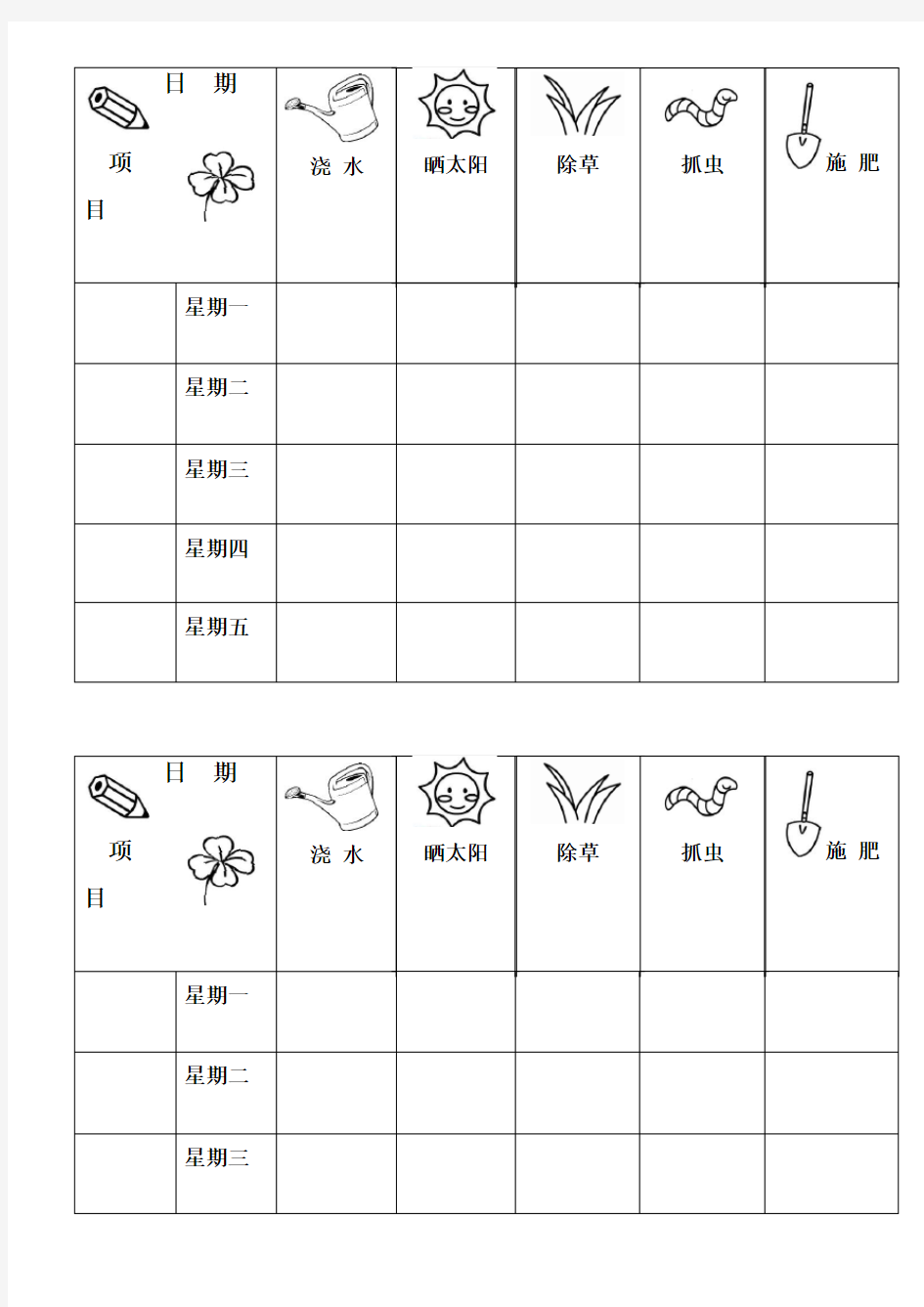 自然角观察记录表格