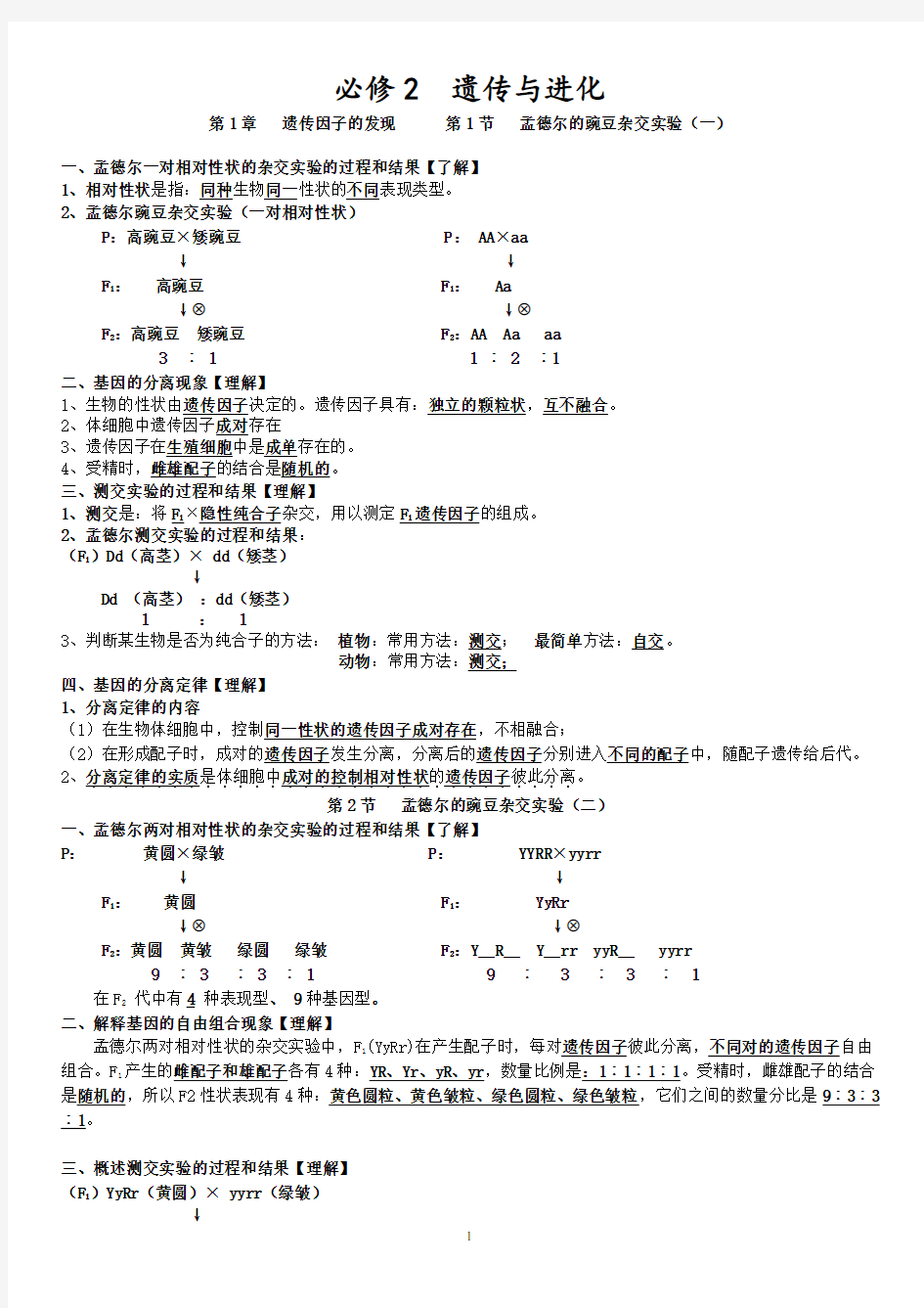 2019最新版高中生物必修二知识点总结人教版