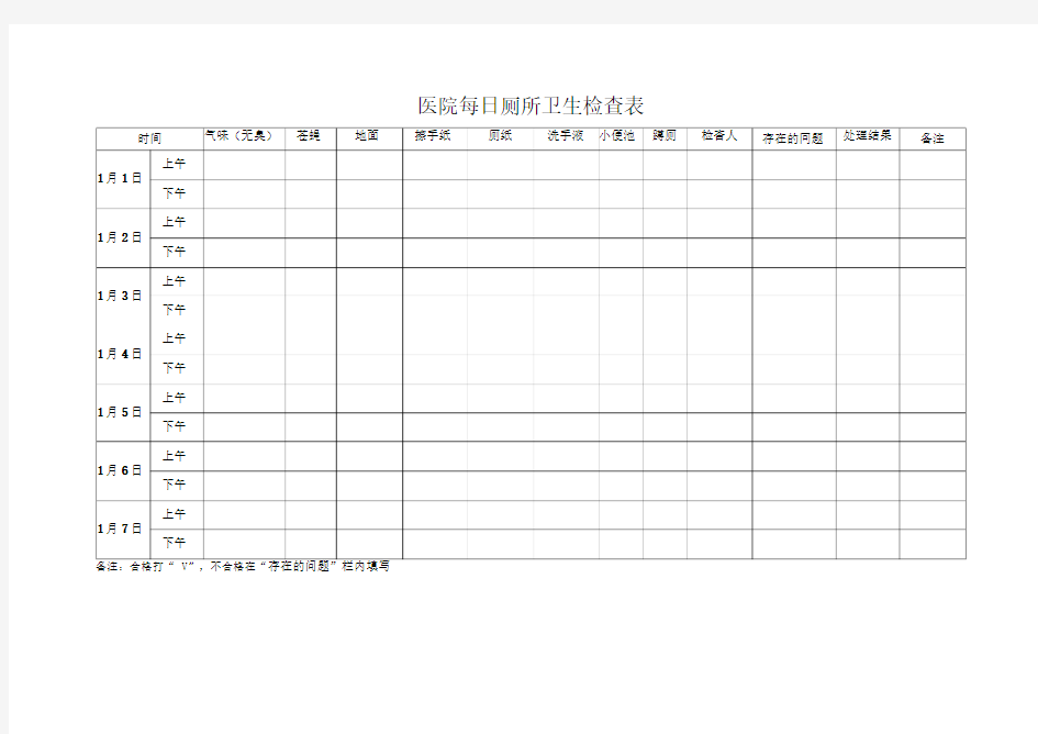 医院每日厕所卫生检查表