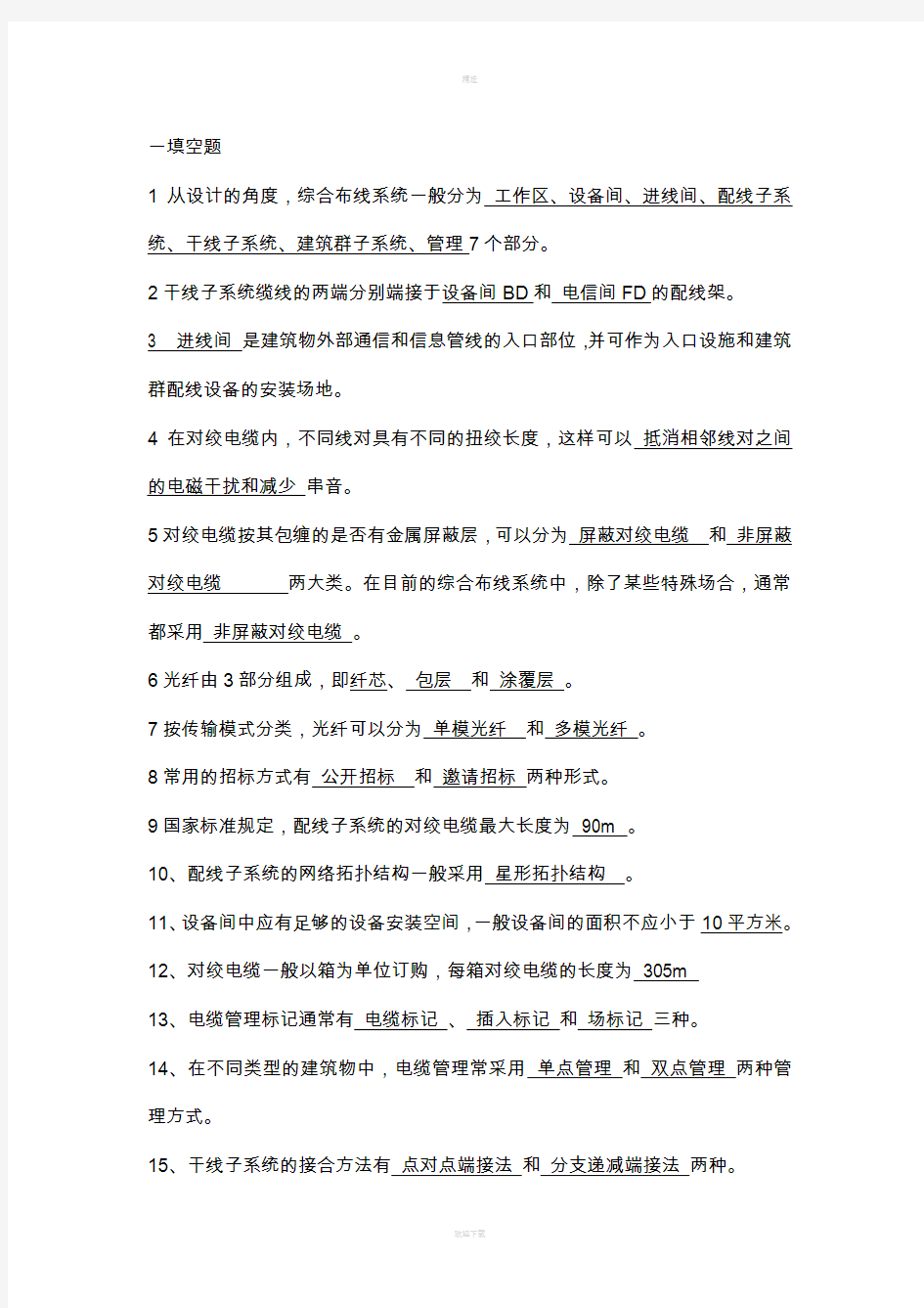 网络综合布线考试题