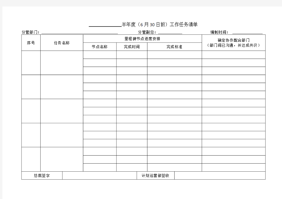 半年度工作任务清单