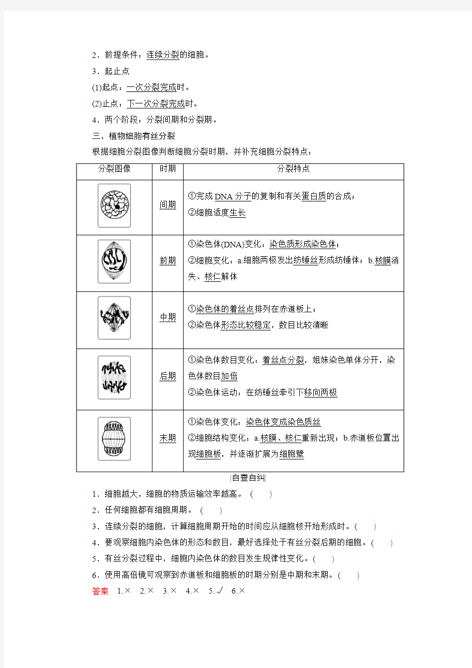 2018版高中生物人教版必修一第六单元6.1.1 细胞周期和有丝分裂过程