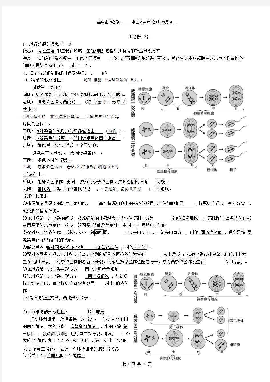 高中生物必修二学业水平考试知识点复习.docx