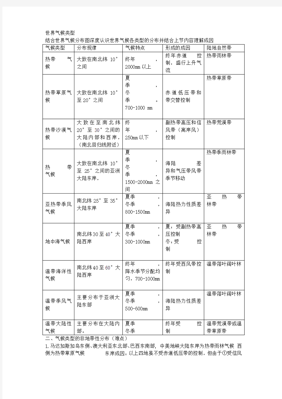 广西平南县中学高二地理《世界的气候和自然景观》学案2 新人教版