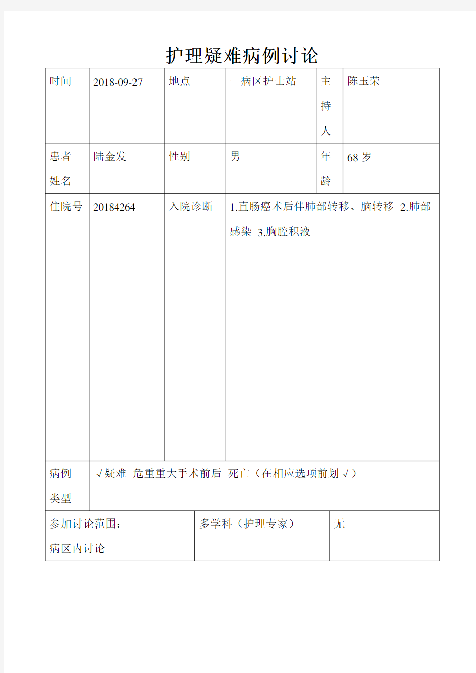 护理疑难病例讨论