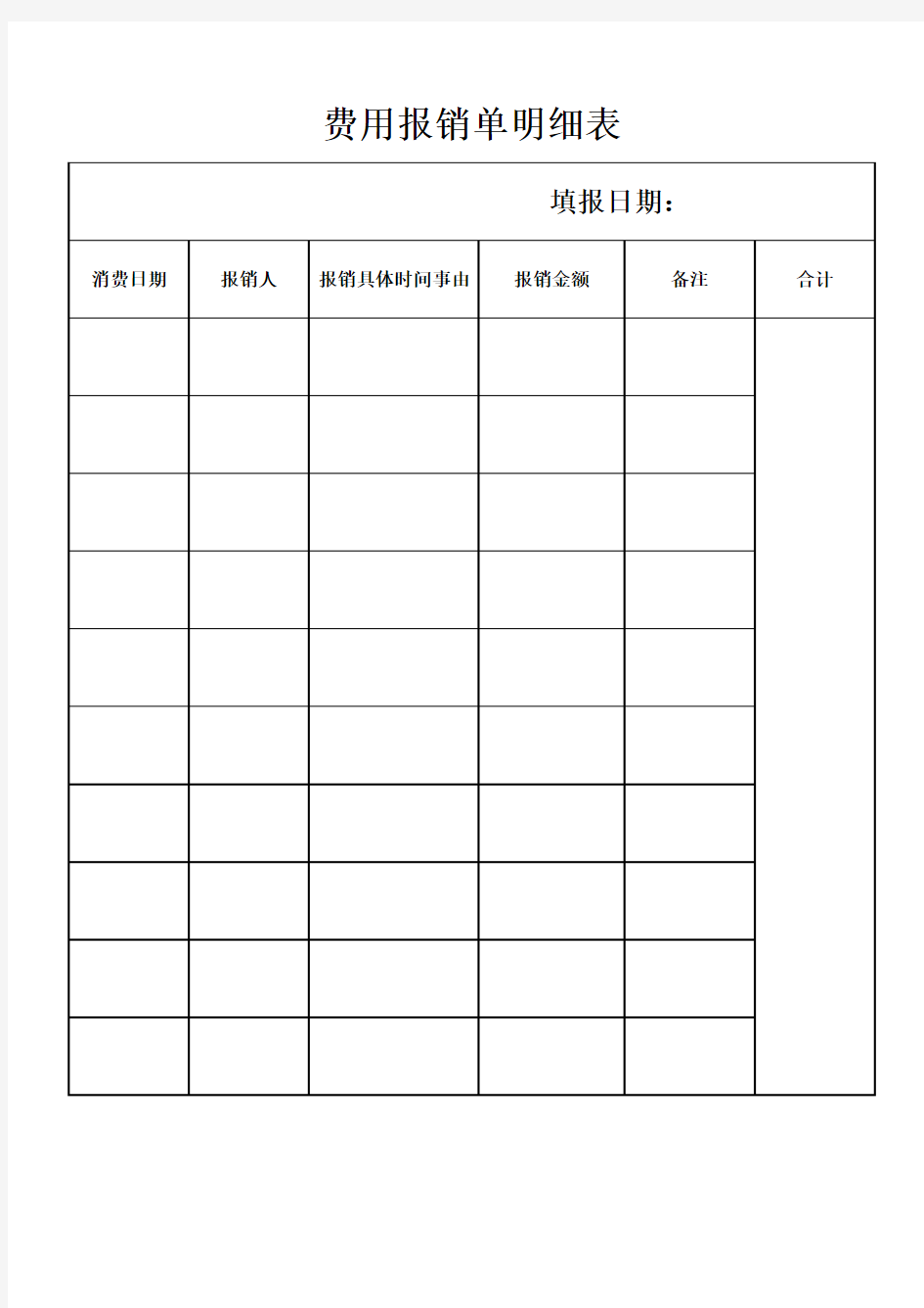 费用报销单明细表模板