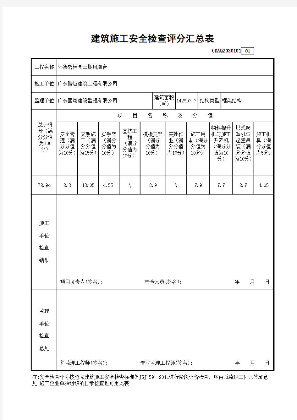 施工安全检查评分表(新版完整自动计算)