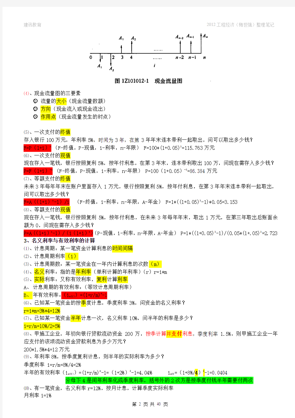 2012年一建工程经济梅世强36讲课件笔记