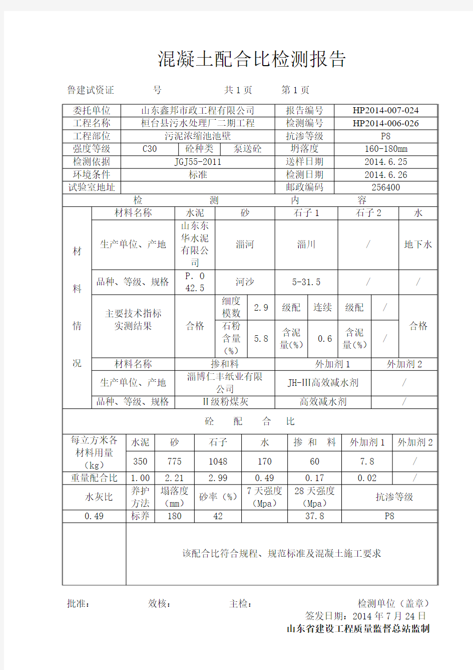 C30P8普通混凝土配合比报告