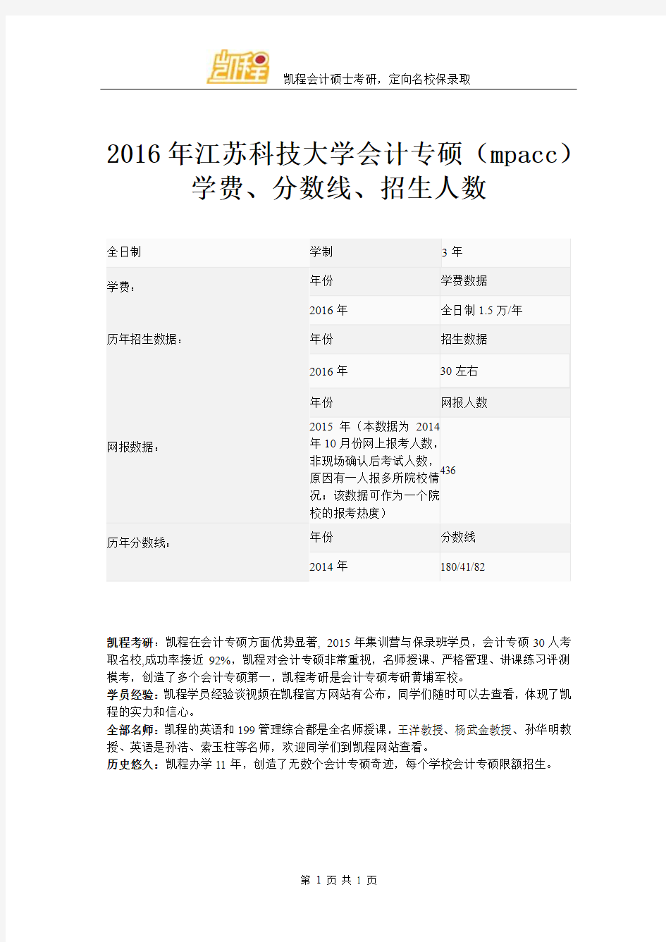 2016年江苏科技大学会计专硕(mpacc)学费、分数线、招生人数