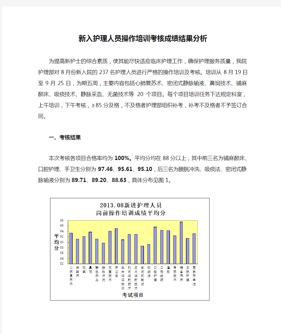 新入护理人员操作培训考核成绩结果分析