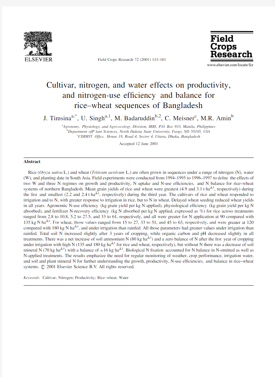 2001---Cultivar, nitrogen, and water effects on productivity