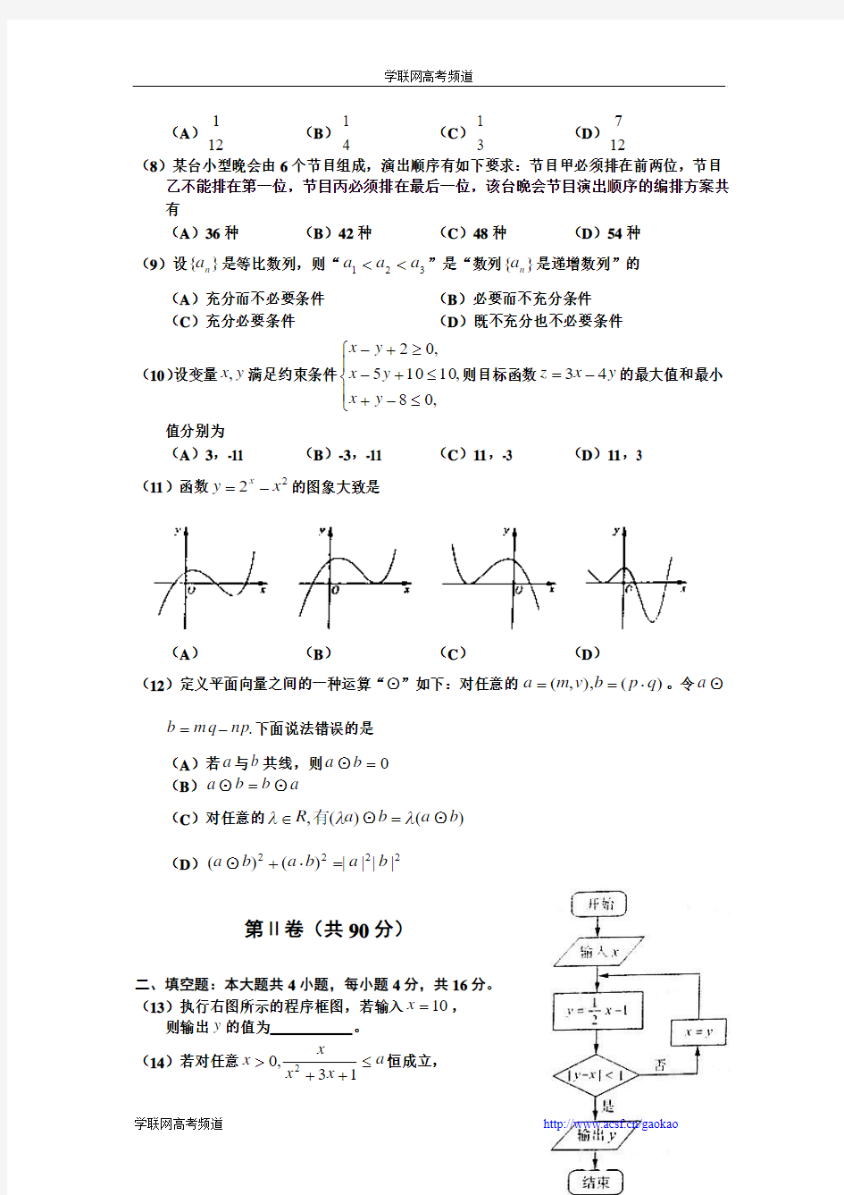 全国2010年山东高考理科数学试题及答案