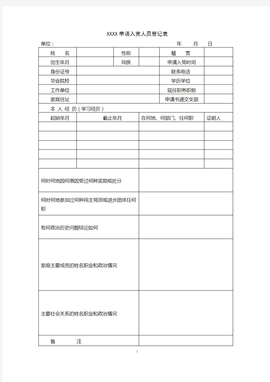 发展党员表格大全