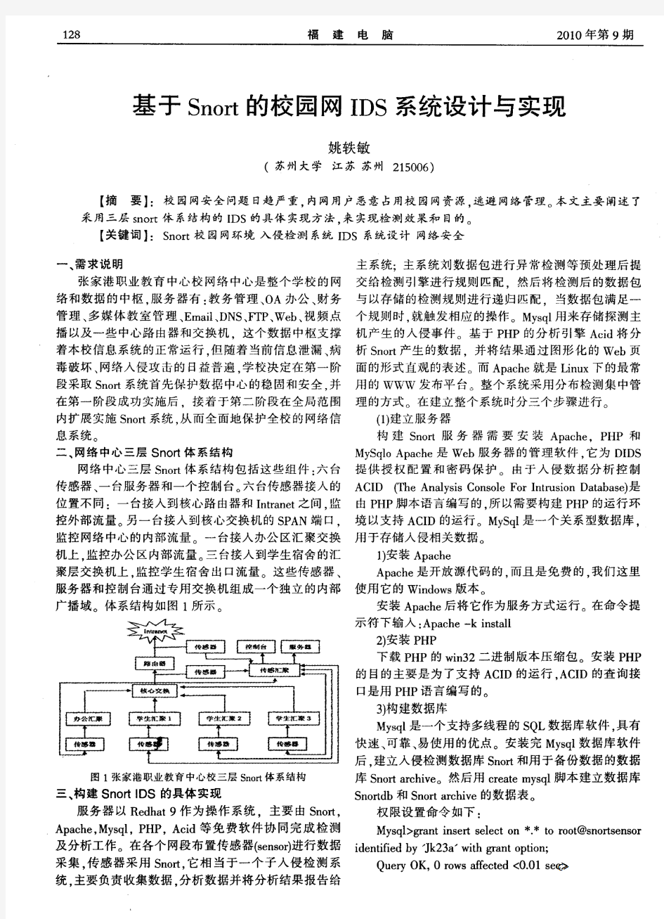 基于Snort的校园网IDS系统设计与实现