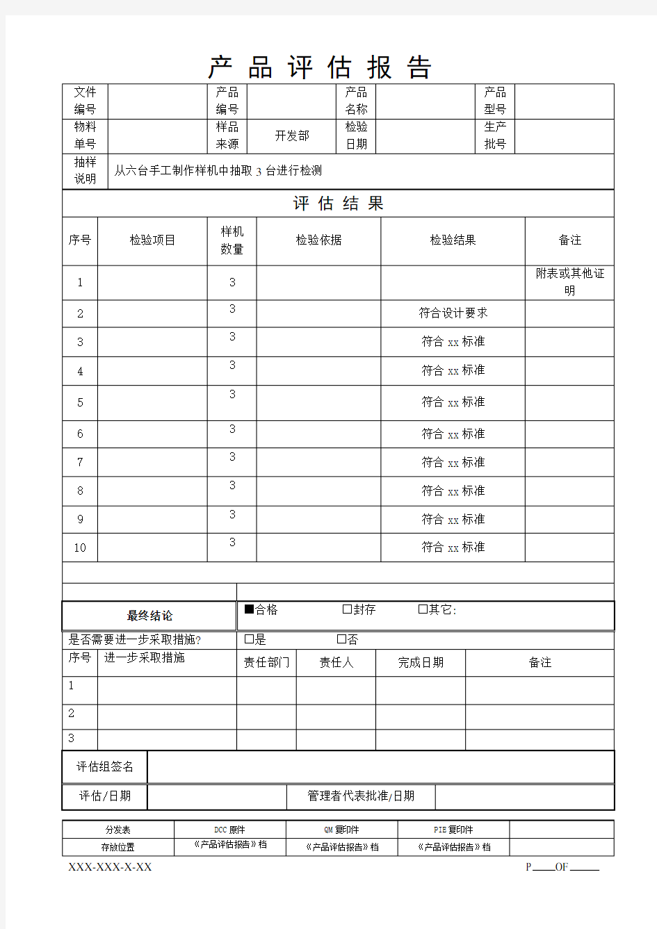 产品评估报告(样板)