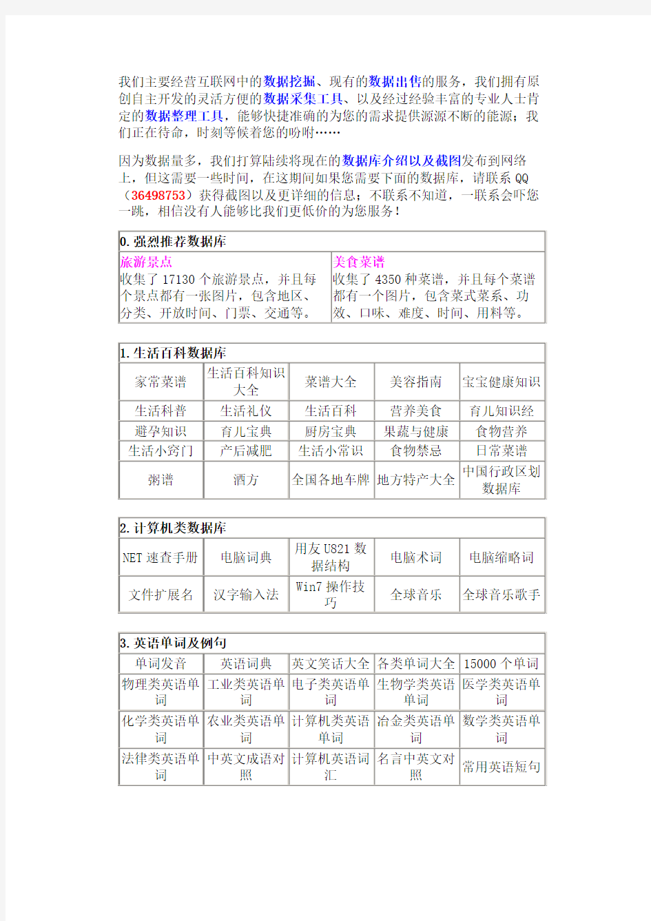 互联网常用数据库地址