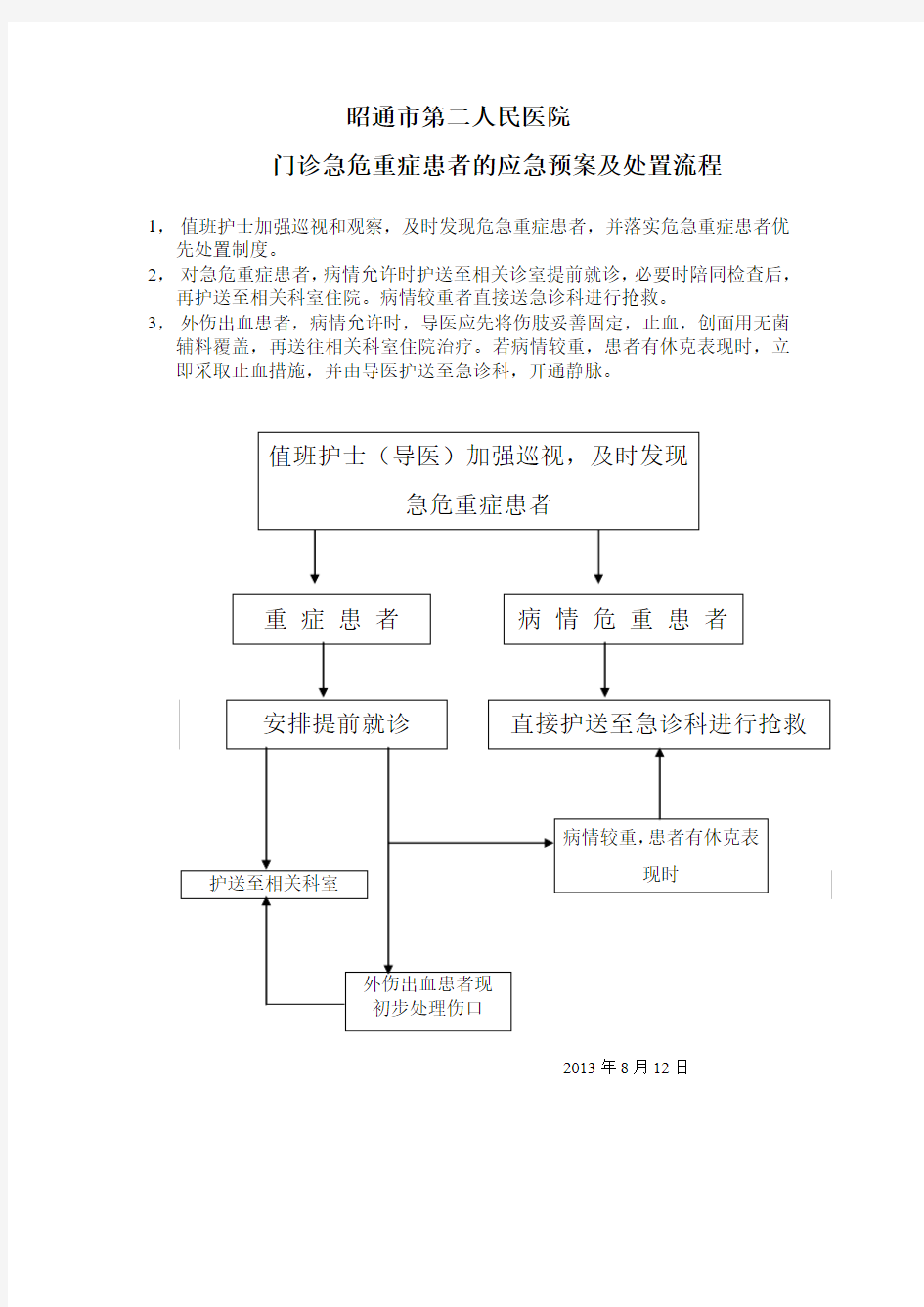 门诊急危重患者应急预案